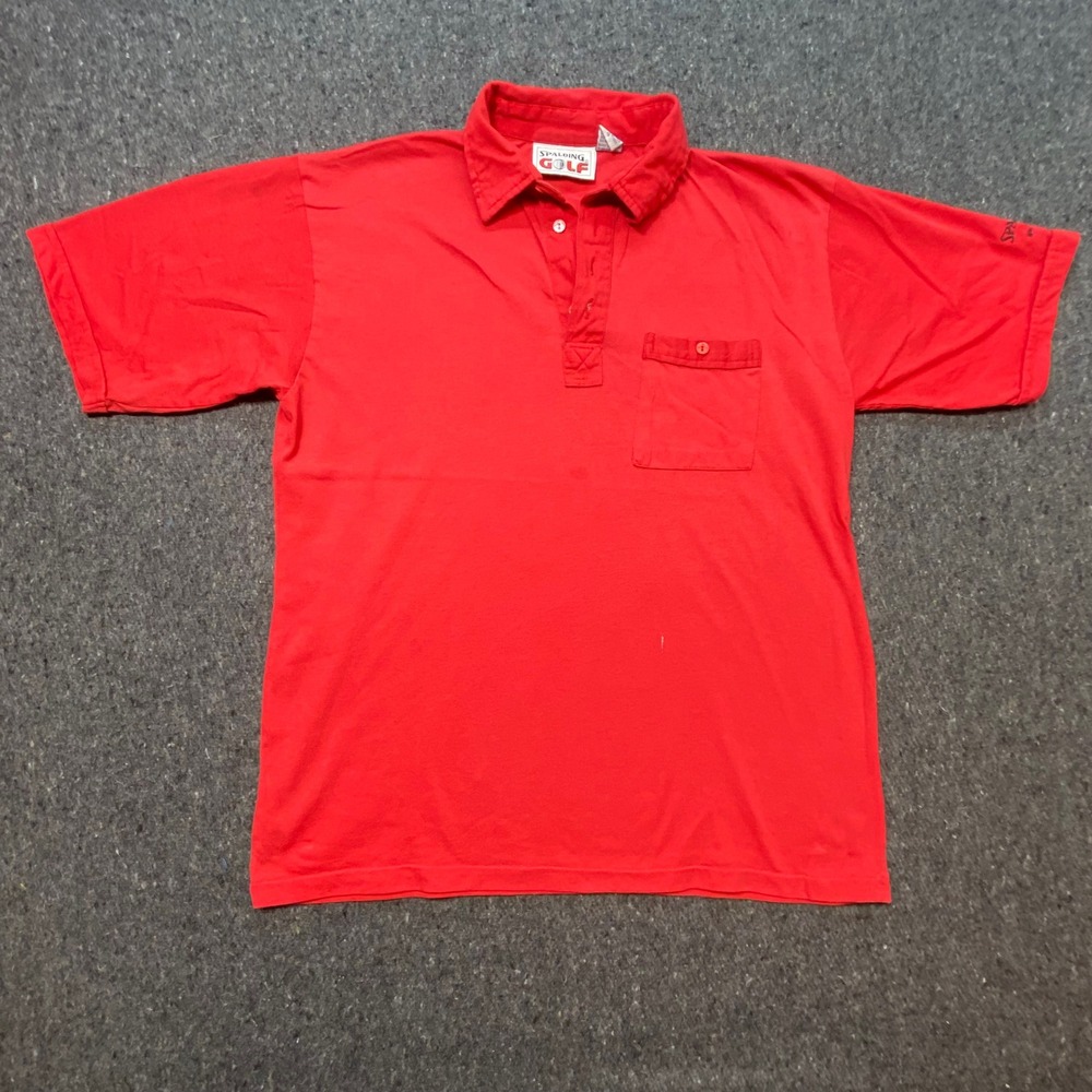 Spalding Golf Polo Shirt Large L Mens Red Preppy Retro Pocket Short Sleeve